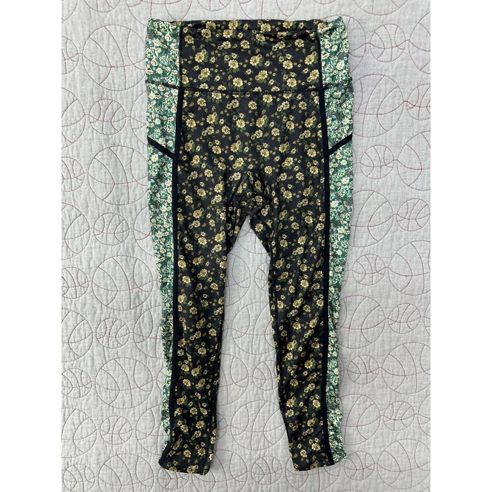 FP Movement Leggings Black Green Floral You're‎ A Peach Ruched / Womens Medium